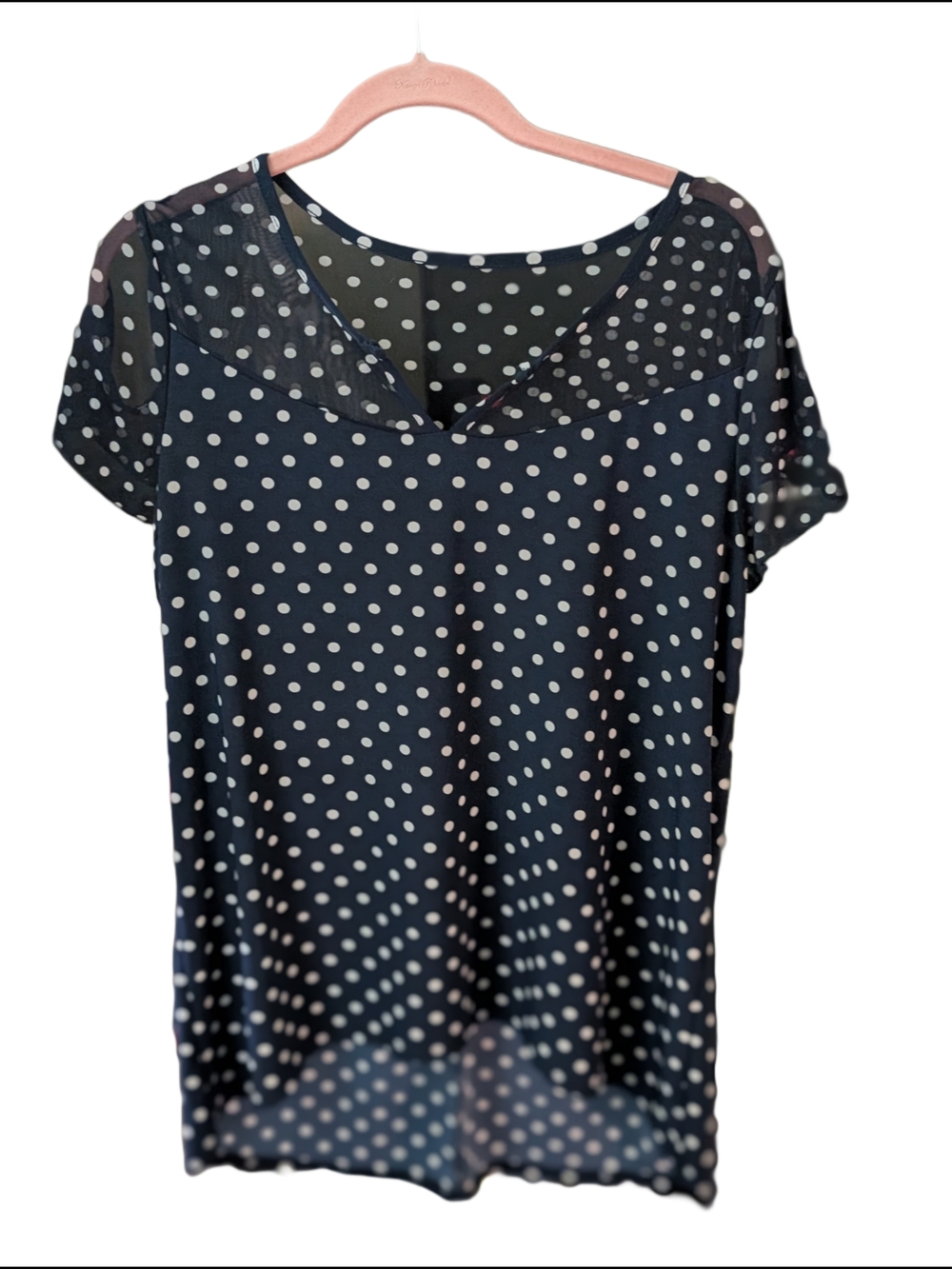 90s Vintage Navy and White Polka Dot Cold Shoulder Blouse Susan Lawrence